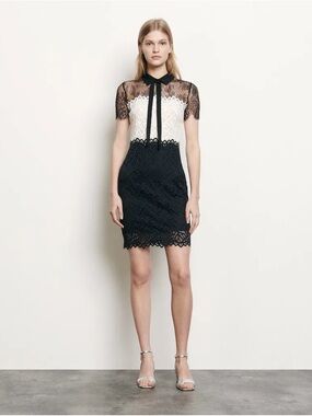 Sandro Black and White Lace Short Dress